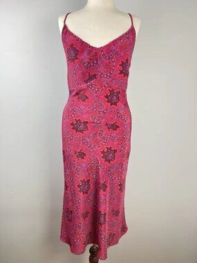 Vintage Y2K EXPRESS World Brand Midi Slip Dress Womens 11/12 Pink Paisley